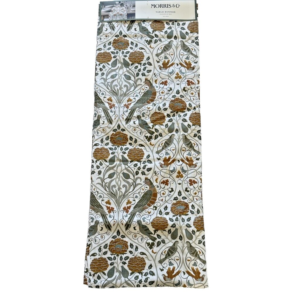 Morris & Co Seasons By May Table Runner Bird Flower Floral Reversible 16x90